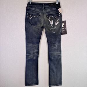 Y2K Jeans Womens 26 Headphones Swarovski Crystal Rhinestone Key Closet Denim NEW